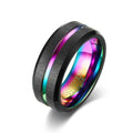 Custom Tungsten Carbide Promise Ring for Men Grooved Blank Laser Engraved Logo Black Rainbow Trendy for Wedding Engagement Gift