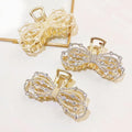 Shiny Alloy Pearl Bow Tie Shark Haarklammer Luxury Metal Sparkling Rhinestone Big Hair Clips Graceful Gold Hair Clips for Ladies