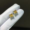 Silver 925 Original Total 2 Carat Diamond Test Past Brilliant Princess Cut Yellow Moissanite Stud Earrings Gemstone Jewelry