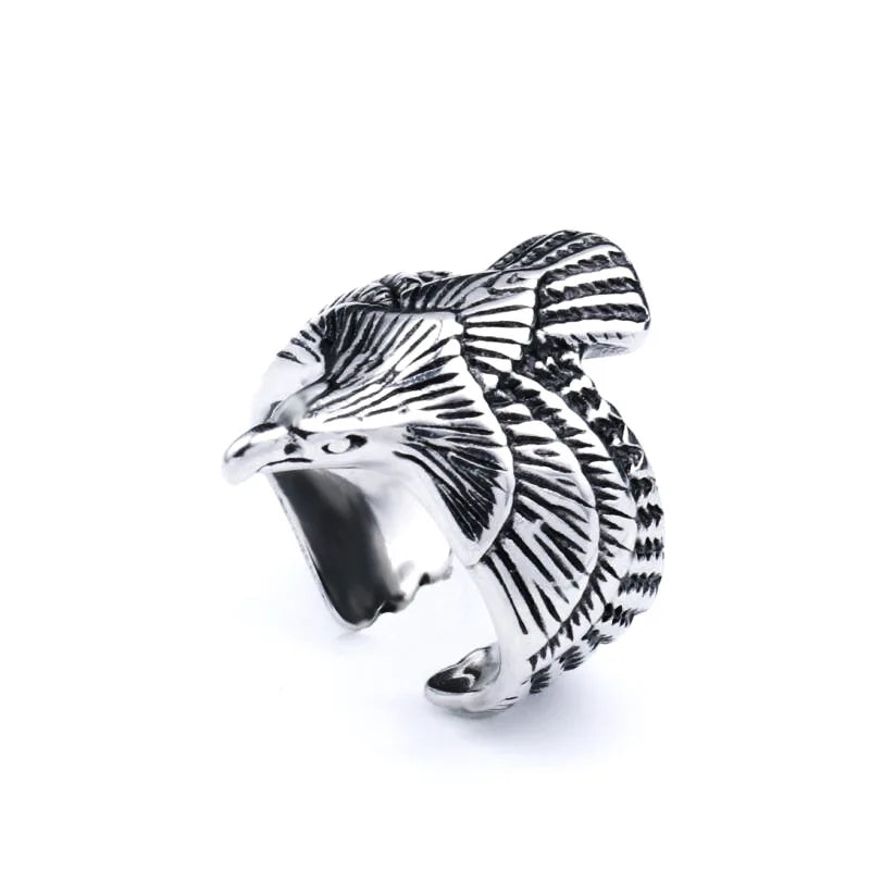 Hot Selling European and American Jewelry Silver-plated Retro Eagle Spread wings Opening Eagle Ring