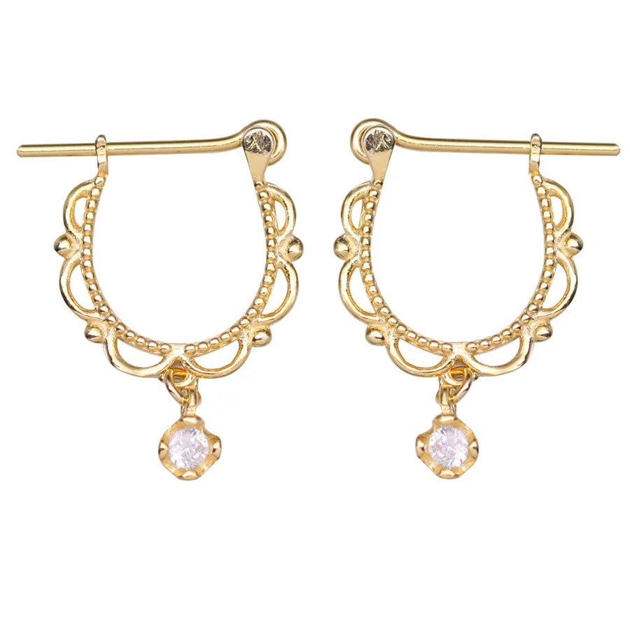 Beautiful 925 Sterling Silver Shiny Cubic Zirconia Diamond Dangle Hoop Earrings for Women