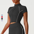 Ladies Breathable High-Elasticity Skinny Fit Sports Short-Sleeved Jacket Casual Fitness Yoga Wear Stand-Up Collar Zipper Fashion