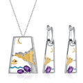 C8208 Abiding Jewelry Brand New Landscape Designs 925 Sterling Silver Oval Cut 4X6mm Natural Amethyst Jewellery Set