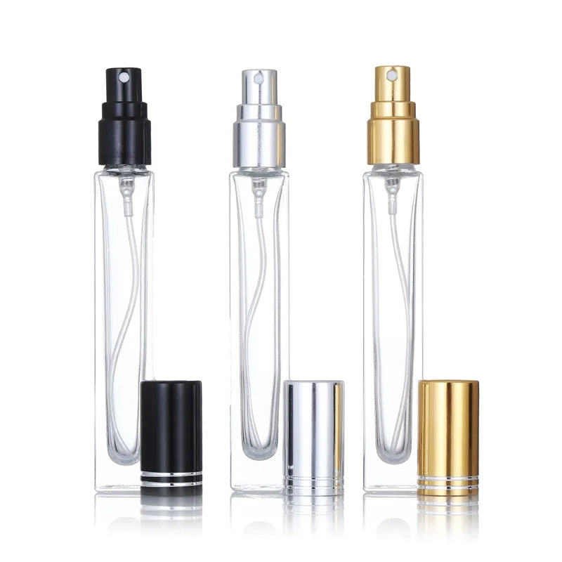 10ml Small Thick square Round Bottom Transparent Glass Spray Perfume Bottle with Black Gold Silver Lid