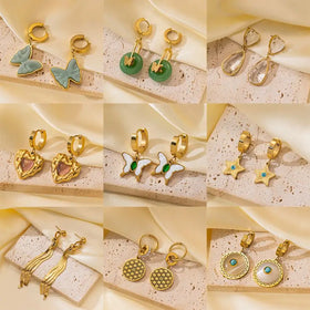 Retro Stainless Steel Golden Butterfly Fashion Jewelry Earrings Waterproof and Non Fading Oil Droplets Colorful and Stylish