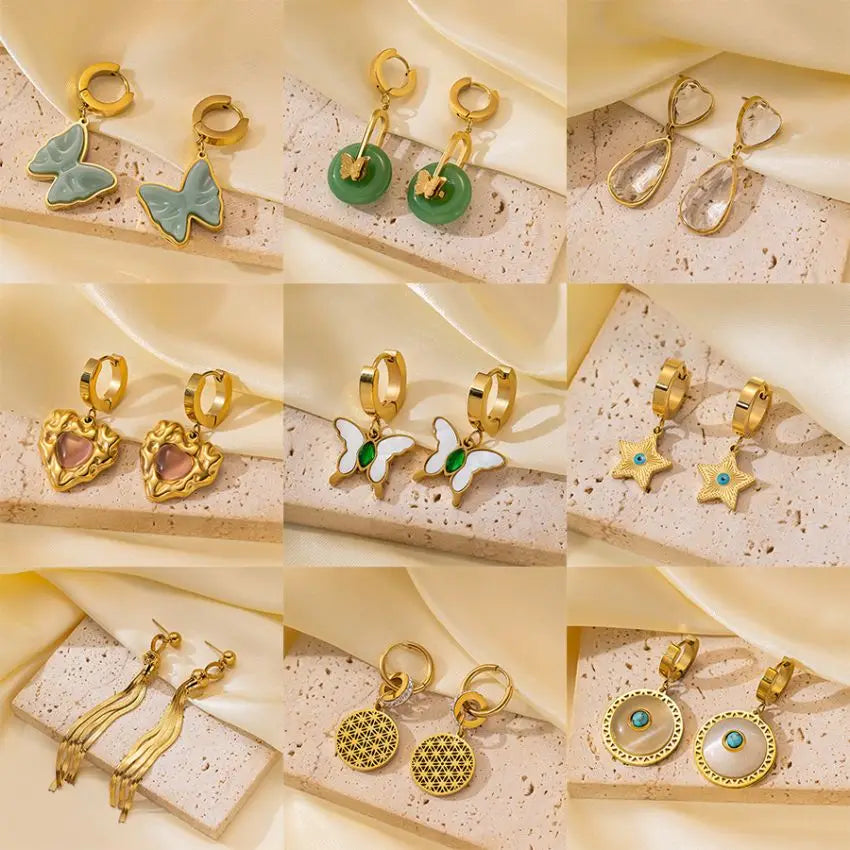 Retro Stainless Steel Golden Butterfly Fashion Jewelry Earrings Waterproof and Non Fading Oil Droplets Colorful and Stylish