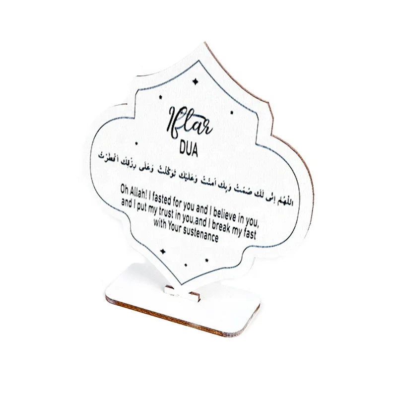PaFu Set of 2 Mini Ramadan Duas Suhoor & Iftar Wooden White Ramadan Calendar Decoration Eid Mubarak Mini Plaques Ornaments
