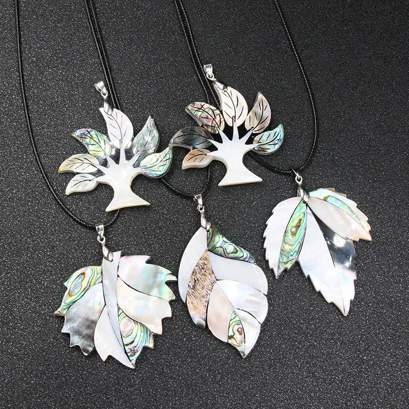 Hawaiian Hot Sale Leaf Design Mother of Pearl Simple Necklace Tree Abalone Shell Pendant Accessories