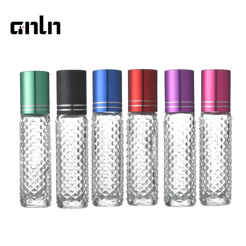 Hot Sale Perfume Glass Roller Bottle 10ml Clear Travel Portable Roll on Bottles With Colored Cap