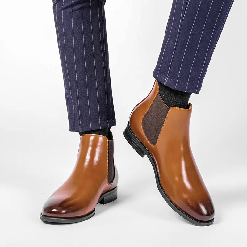 Trendy Business Men Chelsea Boots Cow Leather Slip-on Ankle Leather Boots for Men Wholesale Price Party Office Boot for Men