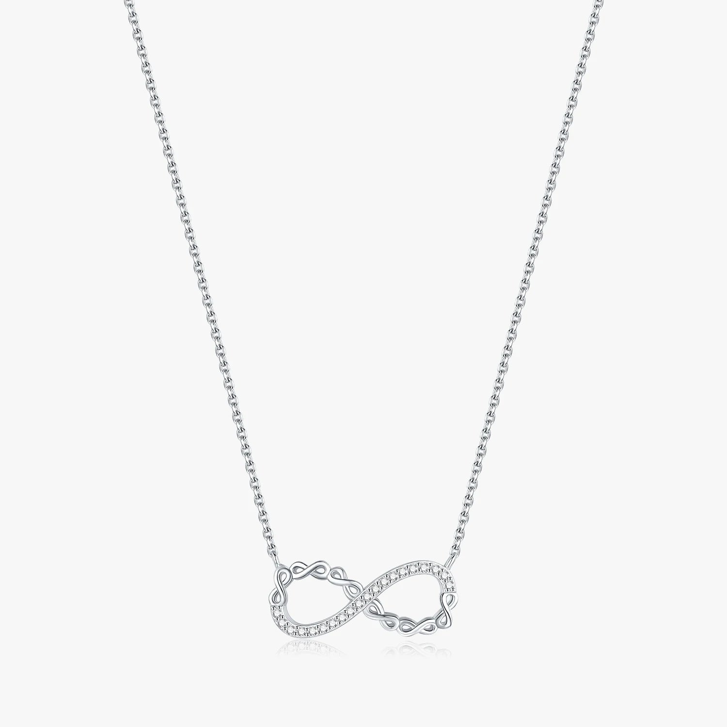 Solid 925 Sterling Silver Shining Clear Cubic Zirconia Anniversary Gift Romantic Infinite Love Mobius Pendant Necklace for Women