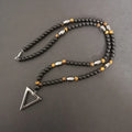 6-8mm Energy Black Magnetic Triangular Hematite Necklace Pendant for Men Natural Hematite Beaded Jewelry