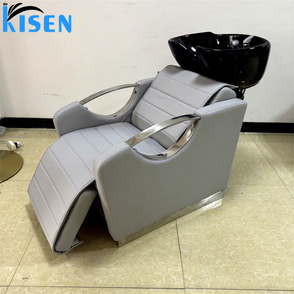 Salon Shampoo Bowl and Chair Hair Wash Chair Shampoo Station With  Ceramic Sink  Basin Shampoo Unit for Beauty Spa Barbershop