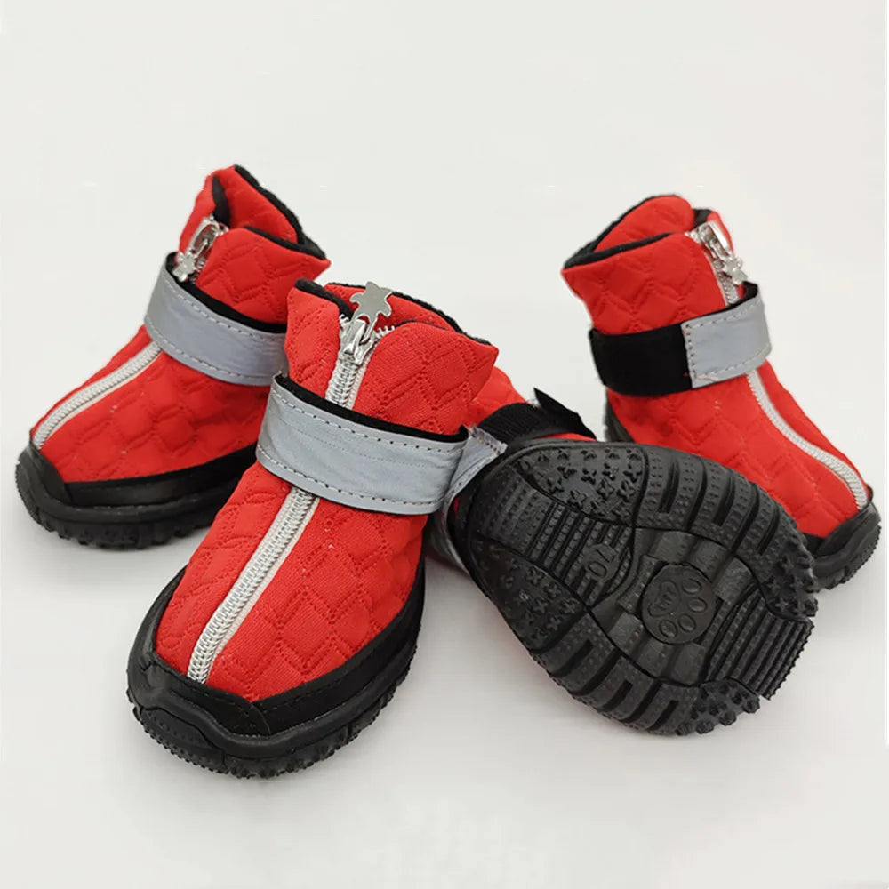 New Large Dog Pet Cotton Shoes with Fleece Lining Warm Shoes in Red and Grey Cotton Shoes for Golden Retrievers Bulldogs