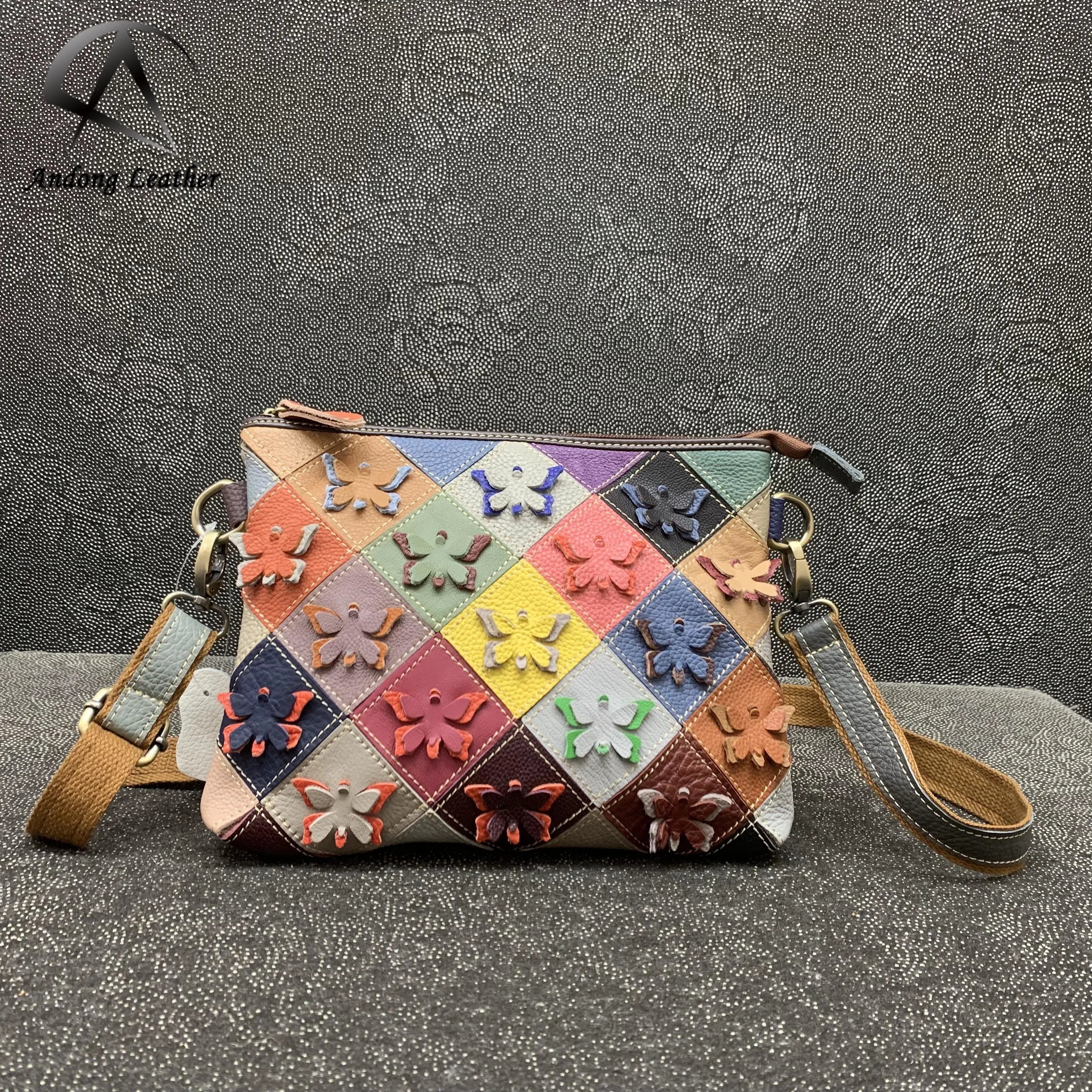 Andong Leather  Crossbody Bag for Women Genuine Cow Leather Vintage Ladies Colour Leather Shoulder Bag Small Square Bags 1307