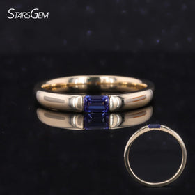 Starsgem Wedding Band Ring 10k 14k 18k Solid Gold Lab Grown Ruby Sapphire Emerald Cut Women Ring