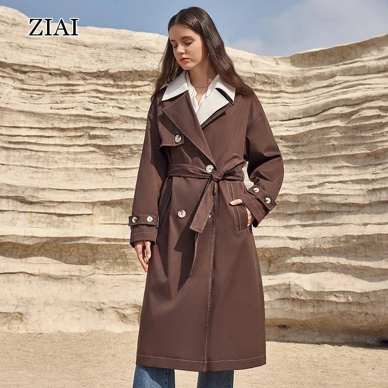 OEM/ODM Women's Long Trench Coat Spring and Autumn Double Breasted Classic Trench Coat