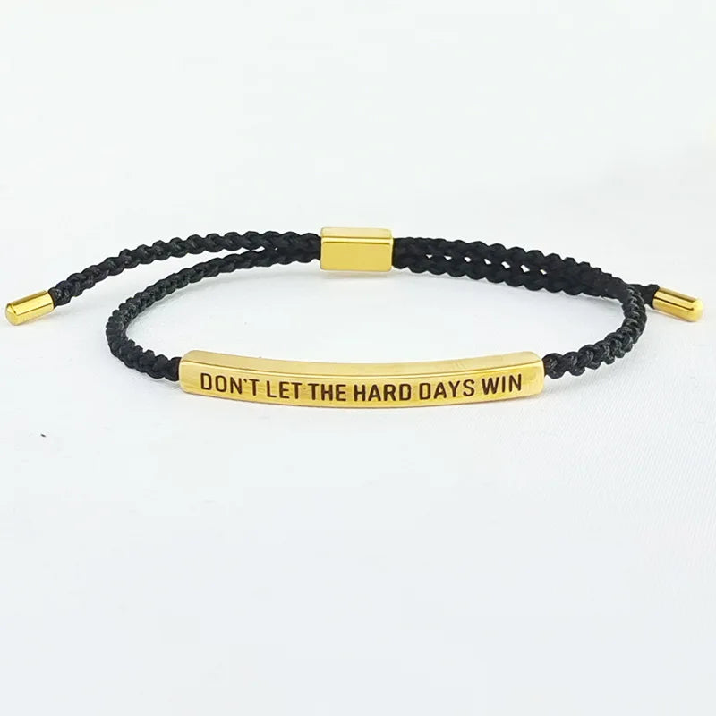 2026 Engraved Jewelry Gift Stainless Steel Tube Black Cord Adjustable Slide Knot Bracelet for Women & Men