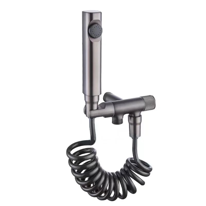 Hot Sale Gun Gray Toilet Bidet Shattaf Round Sprayer Douche Kit Cold Faucet Mixer Valve Toilet Bidet Set With Holder 1.2m Hose