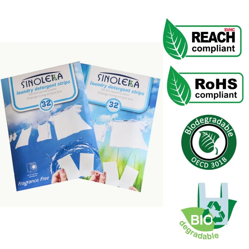 Sinoleka Biodegradable PVA Free Laundry Detergent Sheets Eco Friendly-32 Loads