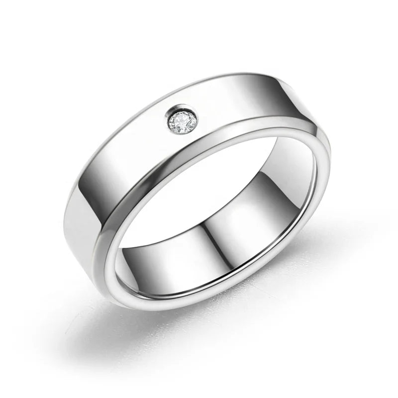 New Titanium Steel Double Bevel Edge High-end Diamond Ring Couple Fashion Jewelry