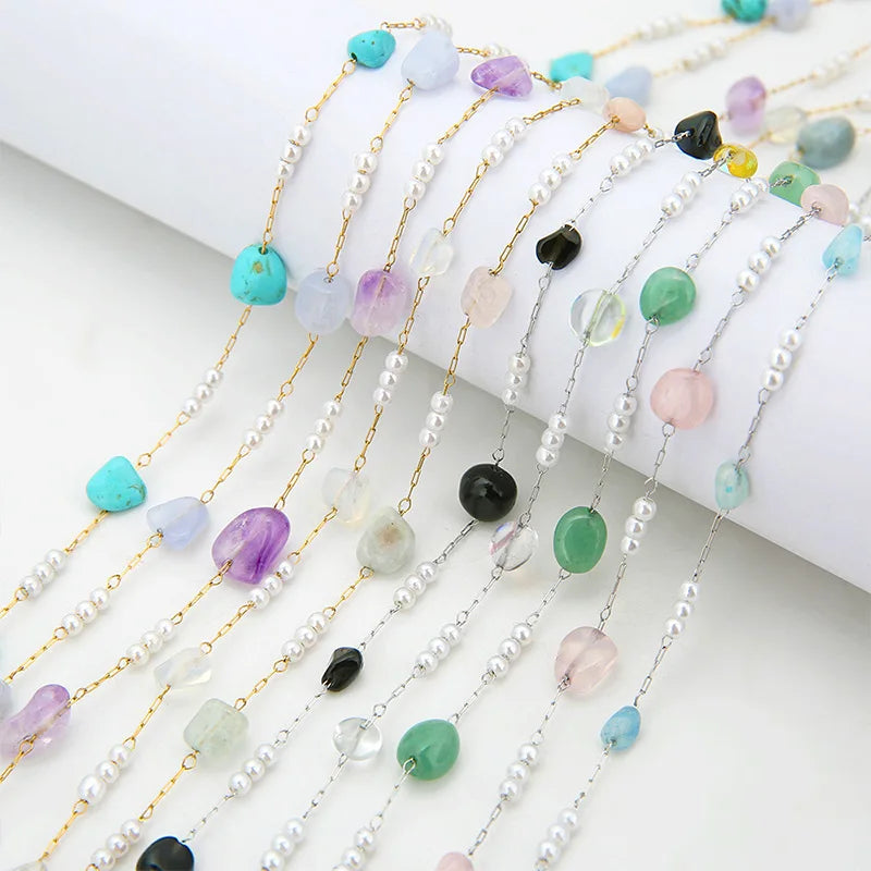 Diy Price Stainless Steel Jewelry Chain Necklace Irregular Crystal Natural Stone Pearl Natural Stone Chain