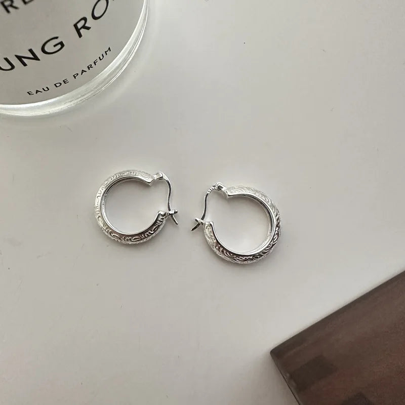 New Arrival Basic Design Earring 925 Sterling Silver Texture Chunky Hoops Earrings