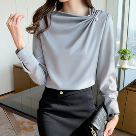 Summer Autumn Korean Design Vintage Casual Knitted Solid Bell Sleeve Long Sleeve Blouse Shirts Retro Hong Kong Style 8360#