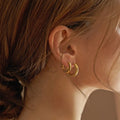 MICCI High End Polished 18K Gold Plated Stainless Steel Geometric 4mm Solied Line Gold Huggies Hoop Earrings for Women