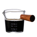 Measuring Shot Glasses Double Spouts Espresso Liquor Glass Cups Clear Round Beakers With Wooden Handle for Milk Coffee Tea