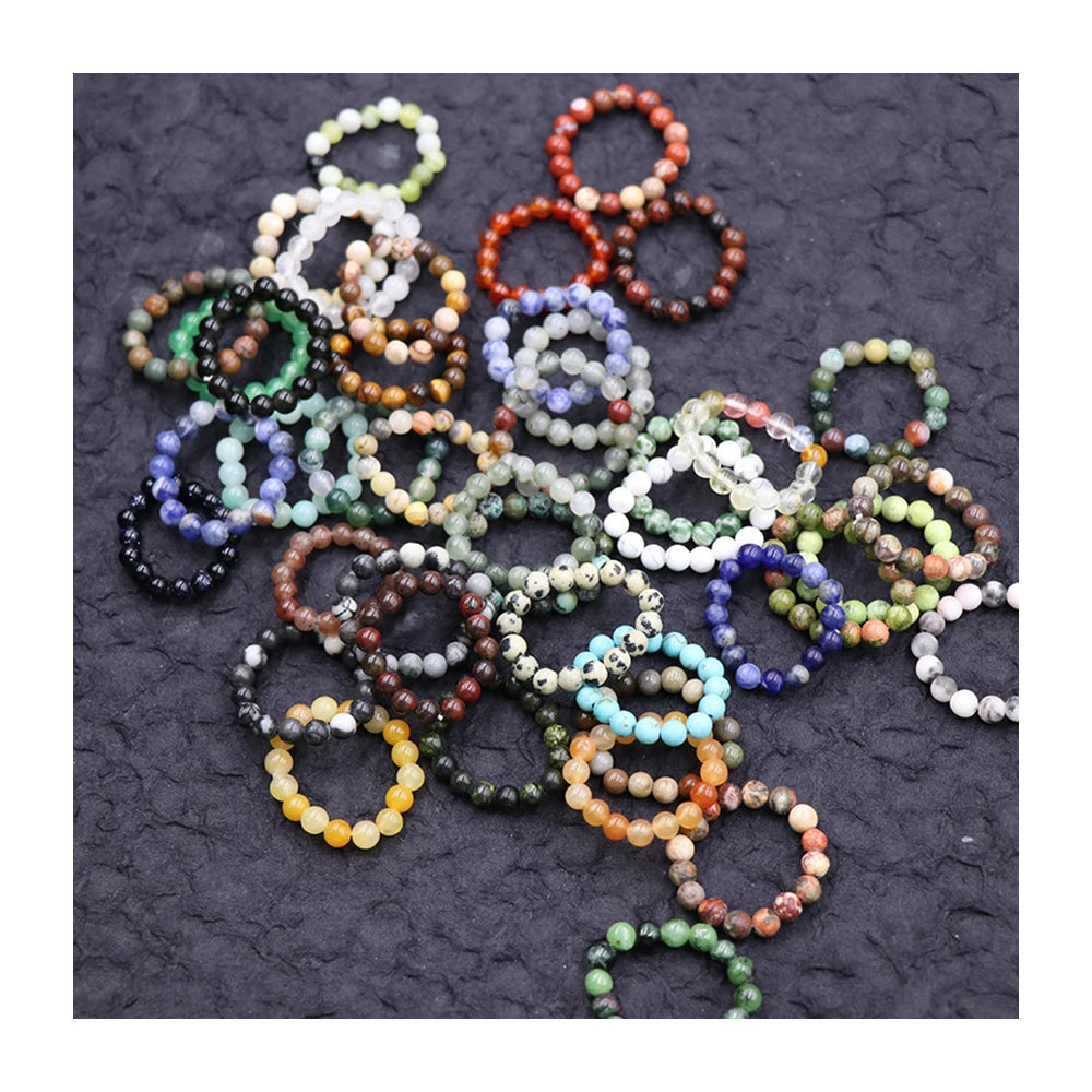 Handmade Natural Quartz Healing Crystal Rings 4mm Small Gemstone Beaded Adjustable Rings for Daily Life