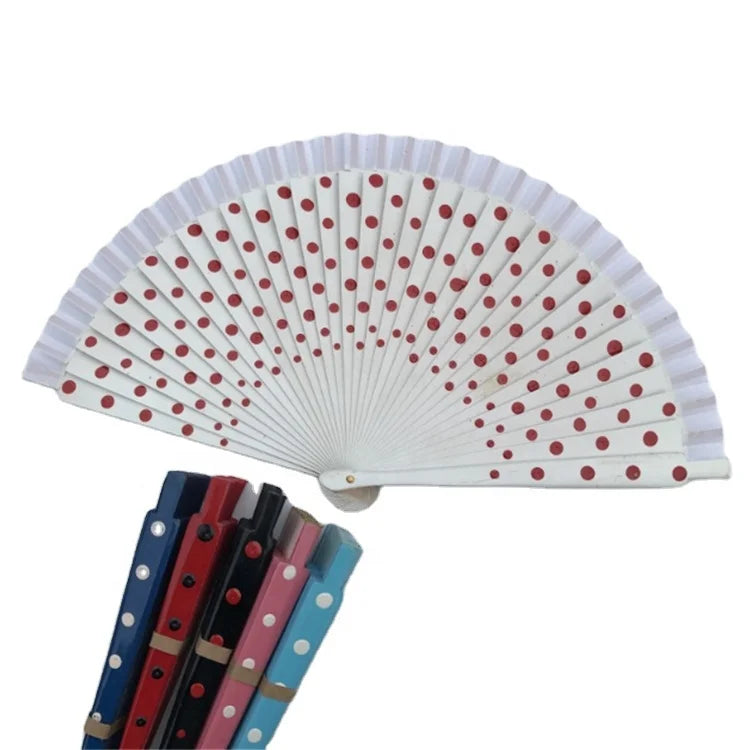 Wholesale Dress Costume Held Folding Wedding Painted Dots Spanish Fan Wood Hand Fan for Women