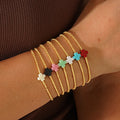 Go2boho Colorful Cross Charm Bracelet Stretch Beaded Jewelry Gold Plated Stack Set Trendy Religious Fashion for Gifts