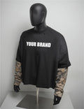 Topshow Custom Drop Shoulder Black T Shirt Heavyweight Cotton Double Layer Knit Camouflage Long Sleeve T-Shirt for Men