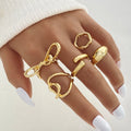5Pcs/Set Geometric Design Punk Style Ring Set for Women Jewelry