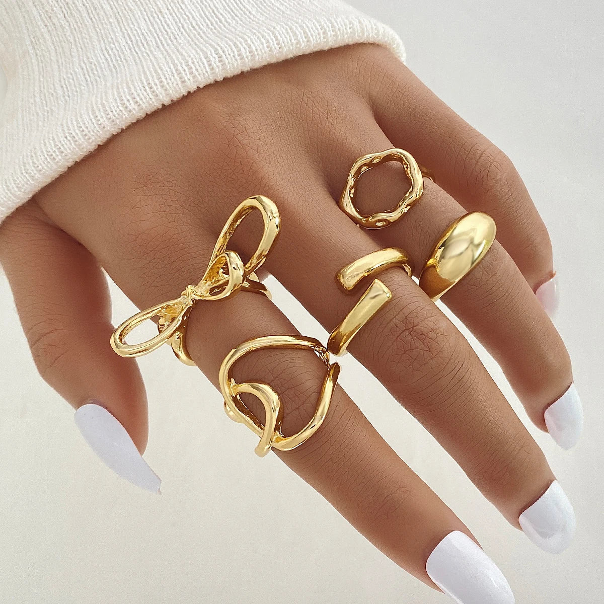 5Pcs/Set Geometric Design Punk Style Ring Set for Women Jewelry