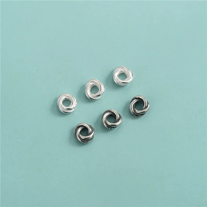 Fashion Antique Silver Twist Round Wheel Spacer Beads 925 Sterling Silver Charm Beads for Jewelry Making Accessories