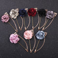 Fabric Flower Gold Leaf Chain Brooch Pin Fashion Brooches Wedding Jewelry Gift Long Needle Lapel Pins for Shirt Collar Mens Suit