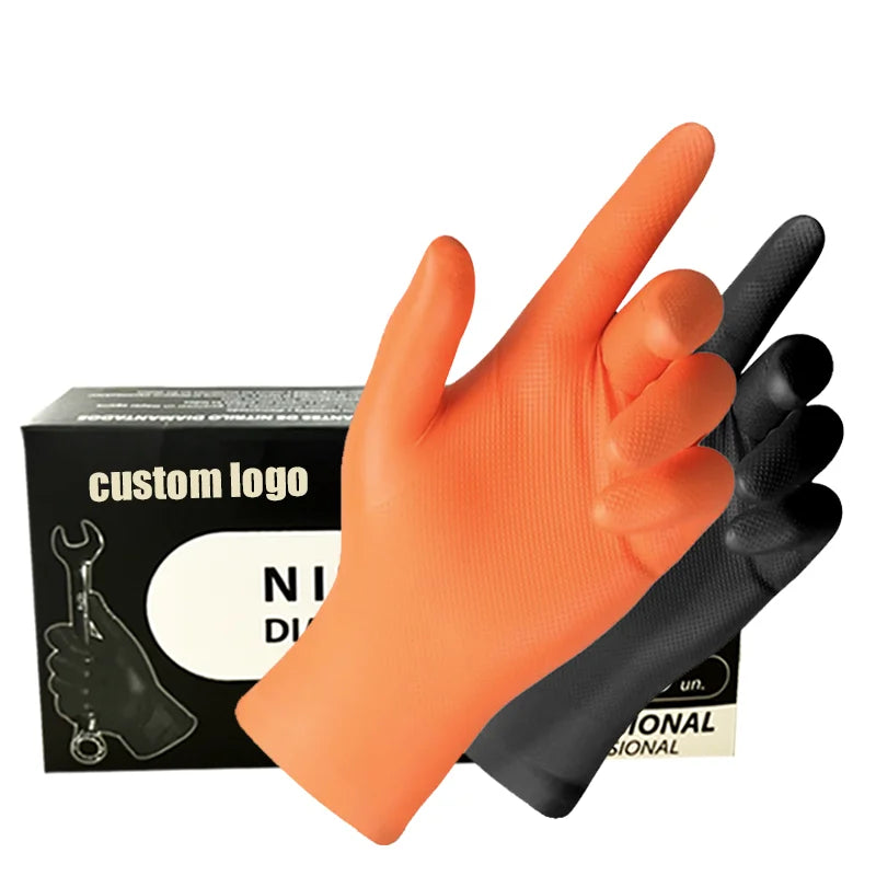 Wholesale Heavy Duty Latex & Powder Free With Diamond Texture Grip Mechanic Industrial Household Nitrile Gloves Disposable Glove