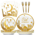 Serves 8 EID Ramadan Mubarak Islamic Party Tableware Party Supplies Gold Black Eid Decoration Disposable Paper Plates Set