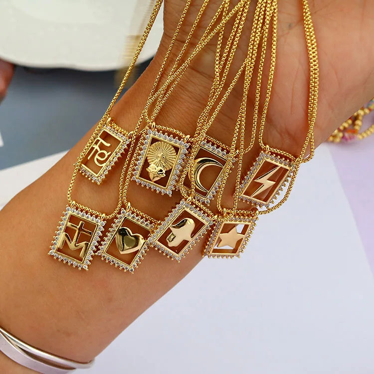 Religious Jewelry 18k Gold Plated CZ Micro Pave Virgen De Guadalupe Our Lady of Guadalupe FE Saint Benedict Scapular Necklace