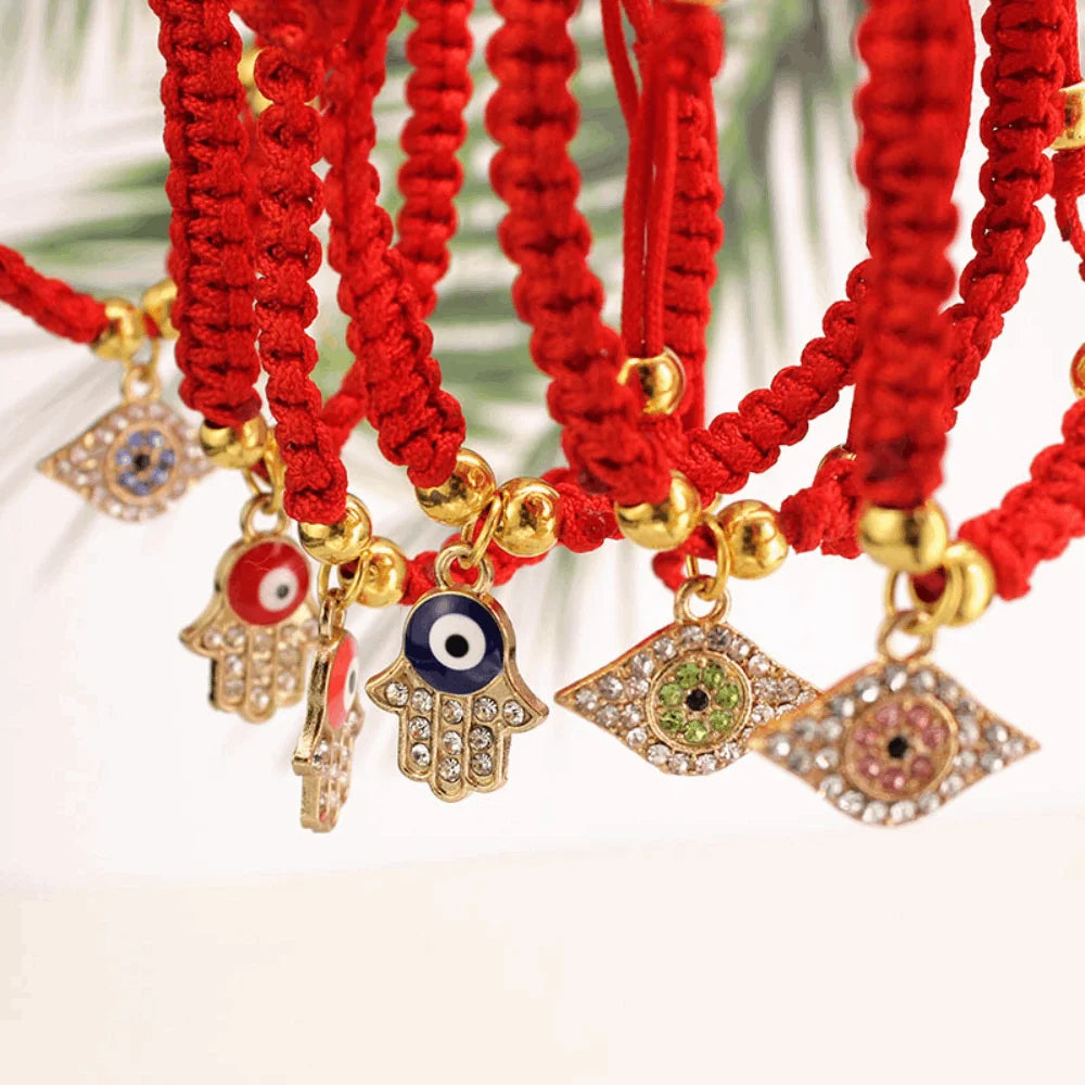 Hand Fatima Hand Charm Bracelet Men's Fashion Handmade D-evil Eye Bracelet Adjustable Lucky Red String Rope Woven Bracelet