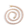Hip Hop Women's Gold Plated 4mm Tennis Chain Necklace with Pink Zircon Heart Stone