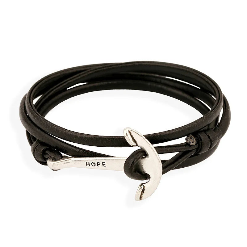 Wholesale Creative Men's Leather Rope Braided Bracelet Anchor Hook Jewelry Accessories for Men Women