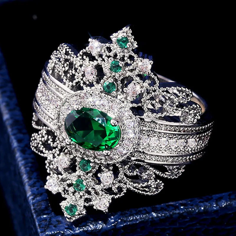 Silver Plated Cubic Zirconia Rings Shiny CZ Zircon Stone Paved Stackable Eternity Wedding Palace Style Copper Ring