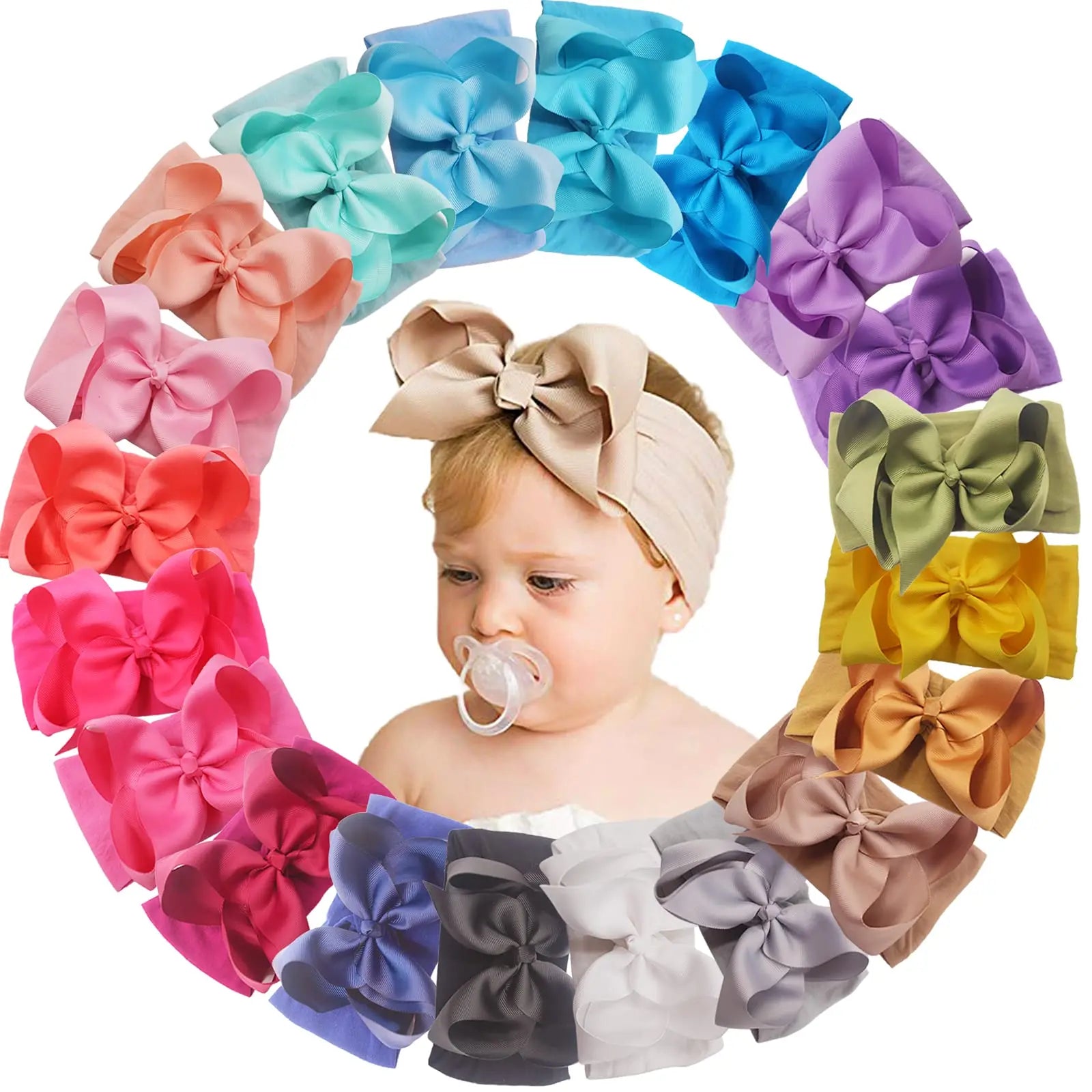 6 Inches Baby Girls Large Big Bows Headbands Elastic Nylon Hairbands Turban Hair Accessories for Newborns Infants Toddlers Kids