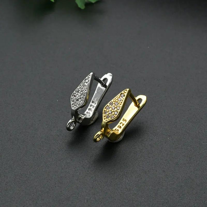 LiWan Plaza Jewelry Making Supplier DIY Jewelry Making Findings Gold Plated CZ Setting Rhombus Shape Brass Hook Earring