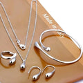 Custom New Trendy 4pcs/set Gold Silver Plated Water Drop Women Jewelry Set Necklace Earrings Twisted Rings Bangle Jewelry Sets