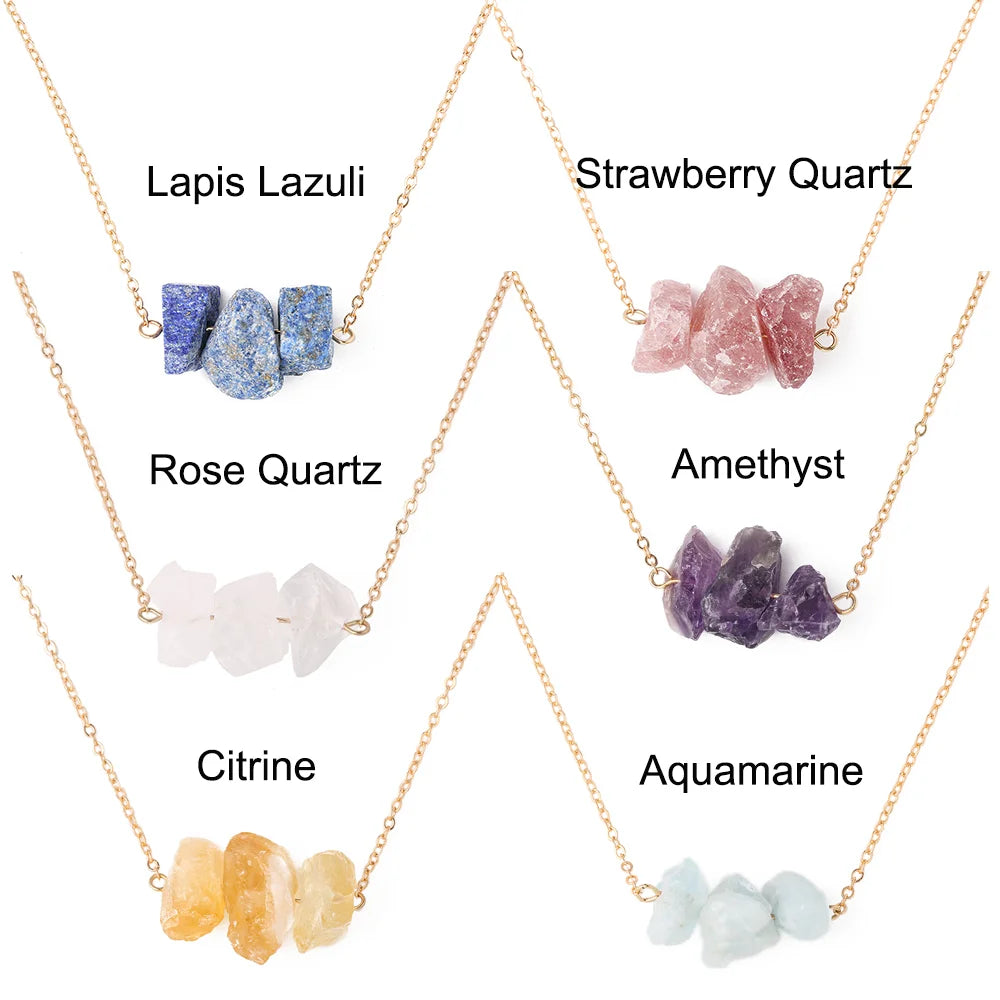 Hot Sale Popular Raw Stone Earrings Gold Silver Gemstone Stud Necklace Healing Crystal Reiki Energy Stone Jewelry for Women Gift