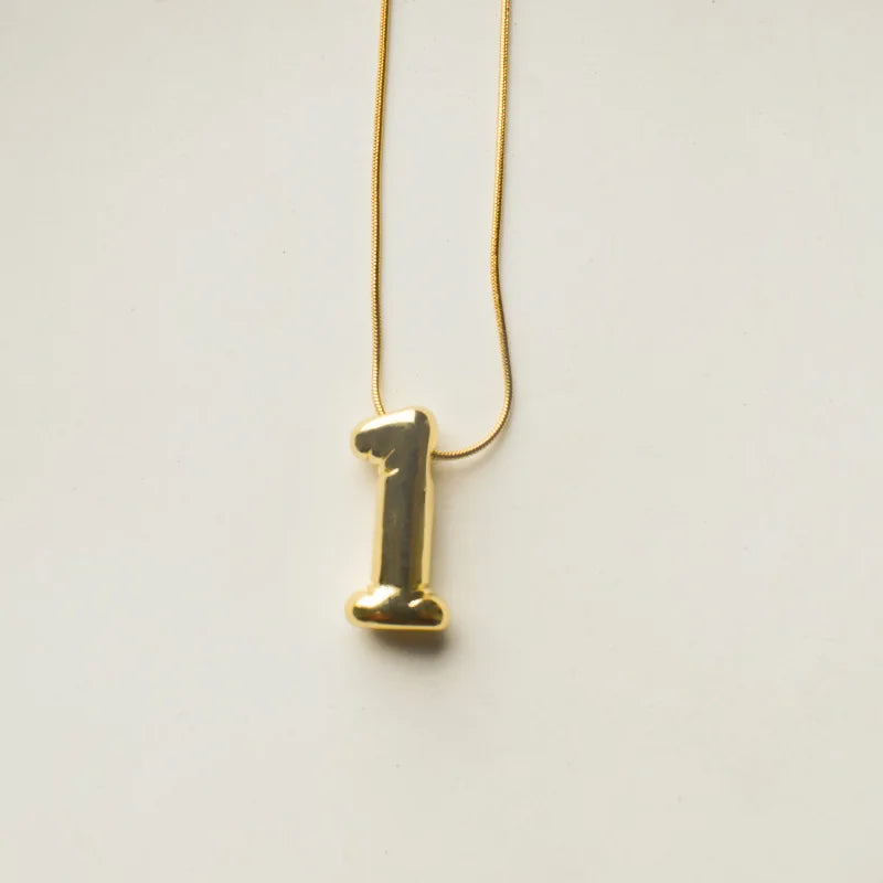 Vintage Gold Plated Balloon Number Necklace No Fade Stainless Steel 0-9 Bubble Number Pendant Necklace for Women Men